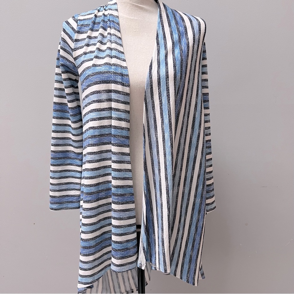 Anthropologie Sunday in Brooklyn Blue white and black striped Cardigan XS
